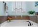 Relaxing bathroom with large tub, window, and tiled backsplash at 1669 Beleek Ridge Ln, Clover, SC 29710