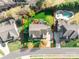 Aerial view of a property with defined boundary lines, pool, driveway, and surrounding landscaping at 2610 Mchanna Pt, Fort Mill, SC 29708