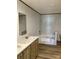 Well-lit bathroom featuring a double vanity, modern fixtures, and a separate bathtub at 3925 Taylorsville Hwy, Statesville, NC 28625