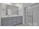 Modern bathroom with double vanity, sleek cabinets, and a glass-enclosed shower at 5103 Shasta St # 5103, Gastonia, NC 28052