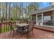 Enjoy outdoor dining on the wooden deck, accessible from the home, with views of the landscaped backyard at 5225 Mcchesney Dr, Charlotte, NC 28269