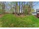 The spacious backyard has a seating area surrounded by trees and greenery, perfect for enjoying nature at 5225 Mcchesney Dr, Charlotte, NC 28269