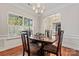 Inviting dining area featuring natural light, hardwood floors, and classic wainscoting at 5225 Mcchesney Dr, Charlotte, NC 28269