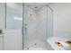 Luxurious bathroom featuring an elegant glass shower with white marble tile and dual shower heads at 8313 Balcony Bridge Rd, Huntersville, NC 28078