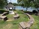 Scenic lakeside gazebo and boat storage area offer picturesque community amenities at 8623 Tullamore Park Cir, Charlotte, NC 28226