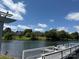 Peaceful lake view from the dock, showcasing the waterfront community and residences at 8623 Tullamore Park Cir, Charlotte, NC 28226