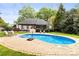 Inviting backyard with a pristine pool, stone patio, and plenty of green space for outdoor enjoyment at 10609 Washam Potts Rd, Cornelius, NC 28031