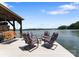 Lakeside dock with colorful chairs, a swing, and picturesque views of the lake at 1328 Astoria Pkwy, Catawba, NC 28609
