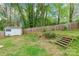 Backyard features small storage shed and a wood fence at 1400 Fern Forest Dr, Gastonia, NC 28054