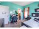 Bright bedroom features neutral carpet, dark wood furniture, and a connected bathroom at 16431 Leavitt Ln, Davidson, NC 28036
