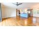 Open kitchen with stainless steel appliances, center island and hardwood floors at 1720 Gaither Rd, Belmont, NC 28012