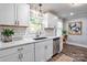 Bright kitchen featuring white cabinets, stainless steel appliances, and a subway tile backsplash at 4429 Major St, Charlotte, NC 28208