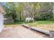 Backyard view featuring a patio, and a shed, all surrounded by lush greenery at 4541 Bradbury Dr, Charlotte, NC 28209