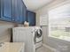 Functional laundry room with blue cabinets, modern washer and dryer, and natural light for efficient chores at 516 White Tail Ter, Waxhaw, NC 28173