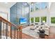 Sun-drenched living room with large windows, a modern blue accent wall, and comfortable seating at 6006 Waxhaw Crossing Dr, Waxhaw, NC 28173