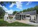 A beautiful backyard boasts a screened porch, fireplace, and outdoor dining area at 6036 Sharon Acres Rd, Charlotte, NC 28210