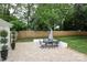 Outdoor patio features a stone paved patio, dining area, and lovely landscaping at 6036 Sharon Acres Rd, Charlotte, NC 28210