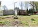 The large backyard of this home includes mature trees and a wood deck at 6124 Old Plank Rd, Charlotte, NC 28216