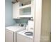 The laundry room features a washer, dryer and built in shelves at 6124 Old Plank Rd, Charlotte, NC 28216