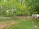 Large grassy backyard with a wood fence and mature trees providing plenty of shade at 7048 Delta Lake Dr, Charlotte, NC 28215