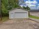 Detached two car garage with a white door, additional pedestrian door and a long driveway at 7048 Delta Lake Dr, Charlotte, NC 28215