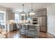 Modern kitchen with stainless steel appliances, grey cabinets, a center island, and pendant lighting at 124 Fordham Ct # 19, Fort Mill, SC 29715