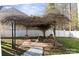 Backyard fire pit with surrounding seating and brick pavers beneath a natural canopy at 15814 Herring Gull Way, Charlotte, NC 28278
