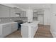Modern kitchen features gray cabinets, center island, and stainless steel appliances at 15910 Parkside Crossing Dr # 318, Charlotte, NC 28278