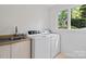 Well lit laundry room with utility sink, cabinets, and a window with outdoor views at 5416 Woodcreek Dr, Charlotte, NC 28226