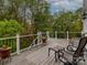 Outdoor deck with chairs overlooking a lush, wooded backyard, perfect for relaxing at 6013 Coaching Inn Ct, Charlotte, NC 28270