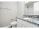 A cozy bathroom features a vanity with granite counter and white cabinets at 2628 S Main St, Kannapolis, NC 28027