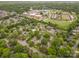 Aerial view of the neighborhood showcasing a school, baseball field, pool, and surrounding homes at 2756 Von Thuringer Ct, Charlotte, NC 28210