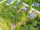 Aerial view of the property showing a lush backyard, mature trees, and well-maintained landscaping at 3095 Foggy Hollow Ln, Clover, SC 29710