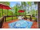 Lovely backyard deck with outdoor seating and views of the lush green surroundings and wooded area at 3095 Foggy Hollow Ln, Clover, SC 29710