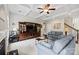 Comfortable living room features coffered ceilings, a fireplace, and entertainment center at 3095 Foggy Hollow Ln, Clover, SC 29710