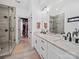 Bathroom featuring double sink vanity with white cabinets and granite countertops at 4189 Brandy Creek Ct, Clover, SC 29710