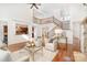 Bright and airy living room showcasing a fireplace, open staircase, hardwood floors, and comfortable seating at 4904 Ardenetti Ct, Mint Hill, NC 28227