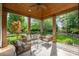 Covered outdoor patio with comfortable seating and wood ceiling at 4904 Ardenetti Ct, Mint Hill, NC 28227