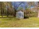 A backyard storage shed with blue siding and a red roof at 605 Ottawa Dr, Rock Hill, SC 29732