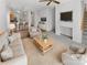 Bright living room with neutral tones, open to kitchen, and modern furnishings at 6525 Soapstone Dr, Charlotte, NC 28269