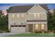 Two-story home with a front-entry garage and a covered entry with brick pillars, set against a sky at dusk at 13709 Roderick Dr # 193, Huntersville, NC 28078