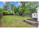 Spacious backyard with green grass, mature trees, and a wooden fence, offering privacy and a natural setting at 2414 Remount Rd, Charlotte, NC 28208