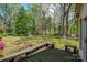 Inviting backyard area with a wood deck surrounded by mature trees and landscaping at 252 Stamey Farm Rd, Statesville, NC 28677
