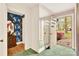 Inviting entryway with bright green carpeting, a mirrored closet, and views to the landscaped exterior at 252 Stamey Farm Rd, Statesville, NC 28677