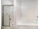 Clean bathroom features a shower stall and separate soaking tub at 3882 Shasta Cir, Clover, SC 29710