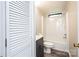 Cozy bathroom featuring a shower-tub combo, modern vanity, and light gray vinyl flooring at 7050 Forney Hill Rd, Denver, NC 28037