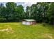 Spacious outbuilding with two garage doors and ample surrounding yard space, perfect for storage or hobbies at 7050 Forney Hill Rd, Denver, NC 28037
