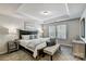 Serene main bedroom featuring a decorative tray ceiling, a luxurious bed and bright natural light at 8030 Downy Oak Ln, Charlotte, NC 28269