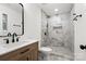 Modern bathroom features a tiled shower and stylish vanity at 908 Woodside Dr, Kings Mountain, NC 28086
