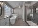 Bathroom featuring a soaking tub, glass enclosed shower, and granite countertops at 98 Poplar Woods Dr, Concord, NC 28027
